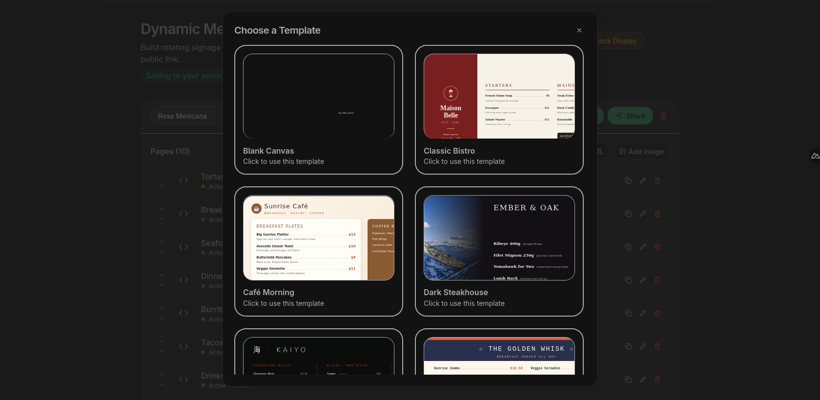 Dynamic Menu Board